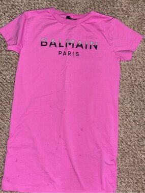 Balmain Pink Logo Crewneck Girls T-Shirt dress